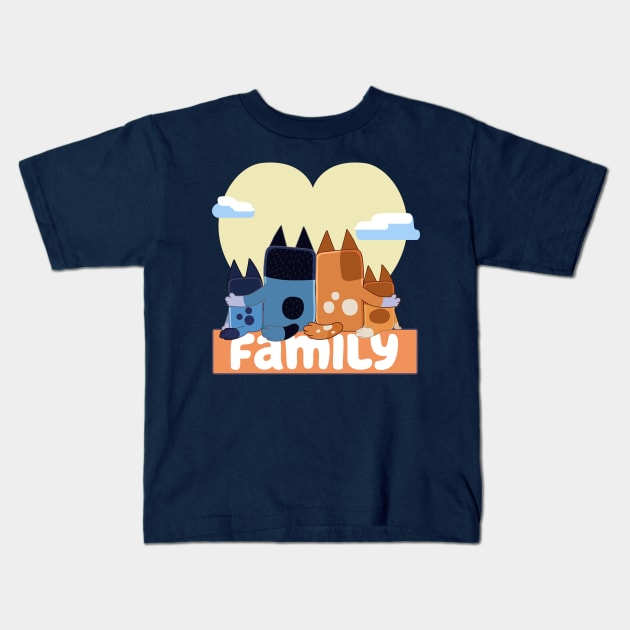 Blue Family Love Kids T-Shirt by FOUREYEDESIGN